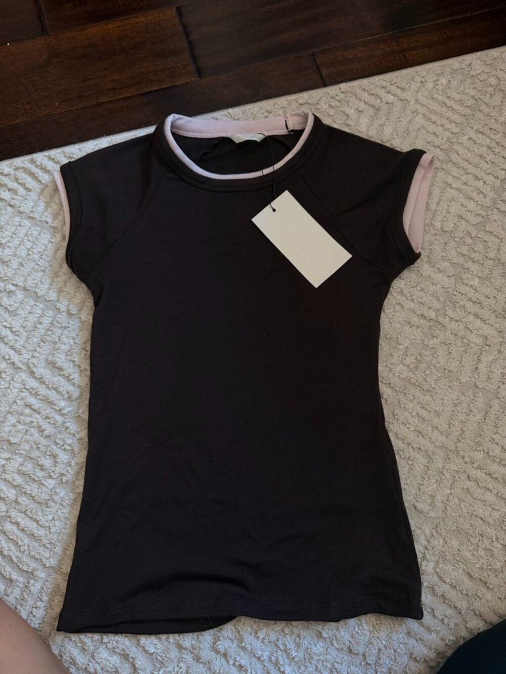 Zara Brown Baby Tee with Pink Trim Size Small NWT